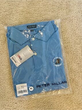 Peter Millar Men’s Blue Striped Polo - 2025US Open Oakmont